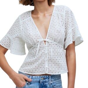 Madewell White Eyelet Tie-Front Blouse